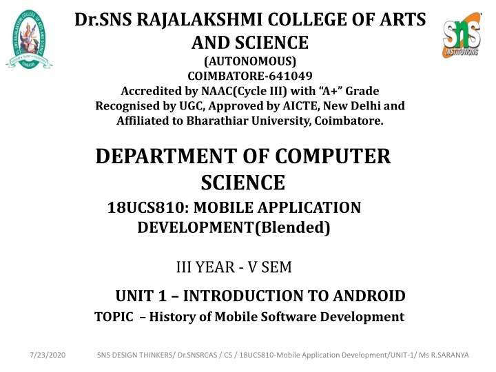 Introduction to Mobile Application Development at Dr. SNS Rajalakshmi College
