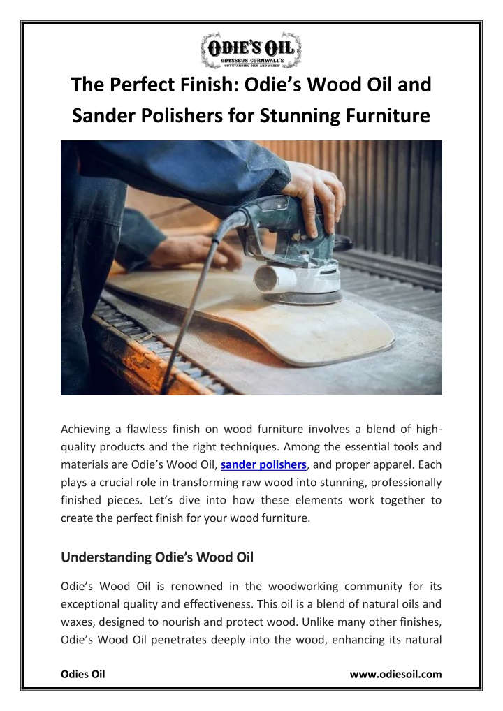 the perfect finish odie s wood oil and sander n.w