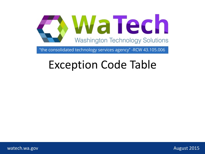 Exception Code Table - Overview and Navigation