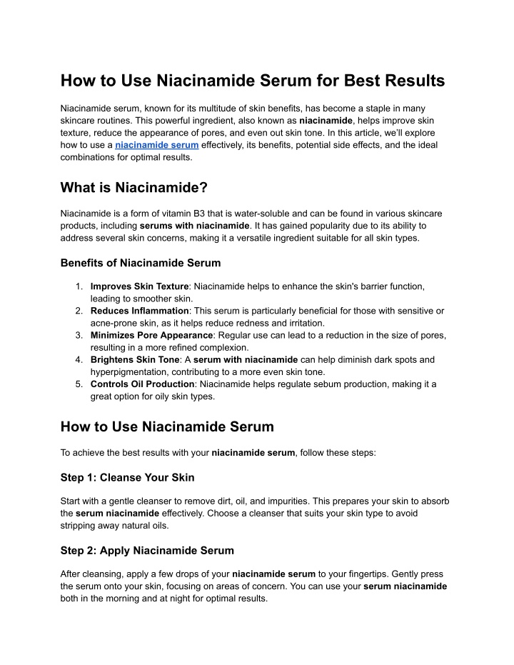 how to use niacinamide serum for best results n.w