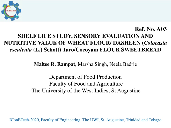 Nutritive Value and Shelf Life Study of Wheat and Dasheen Flour Sweetbread