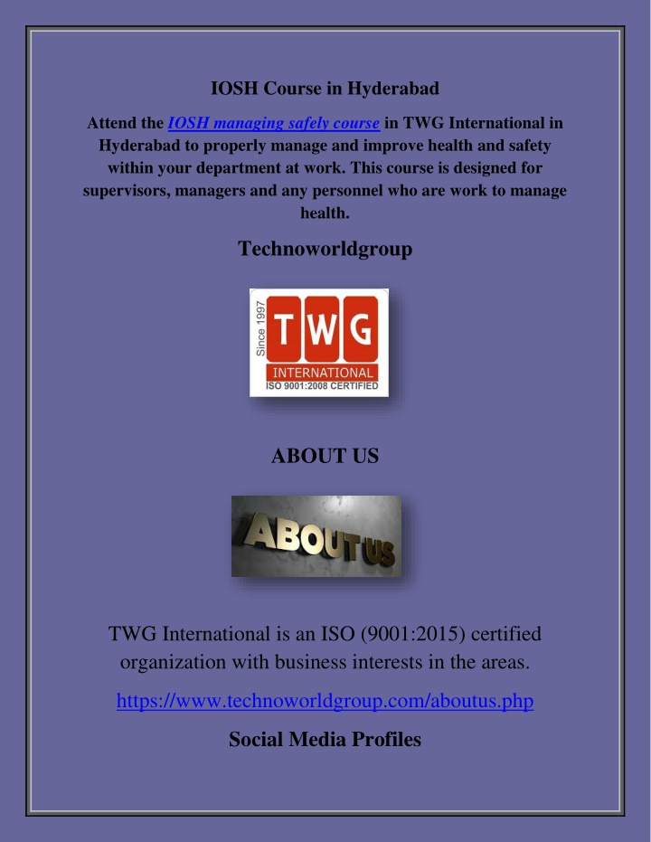 iosh course in hyderabad n.w