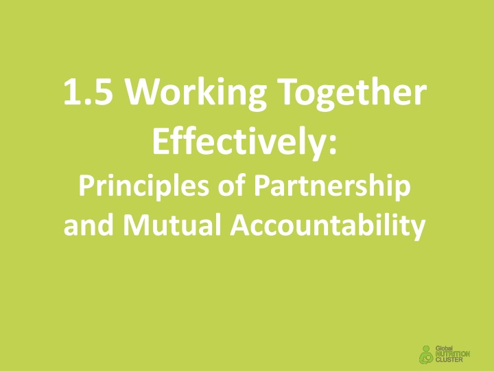 Effective Partnership and Mutual Accountability in Nutrition Clusters