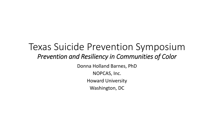 Resilience and Prevention in Communities of Color
