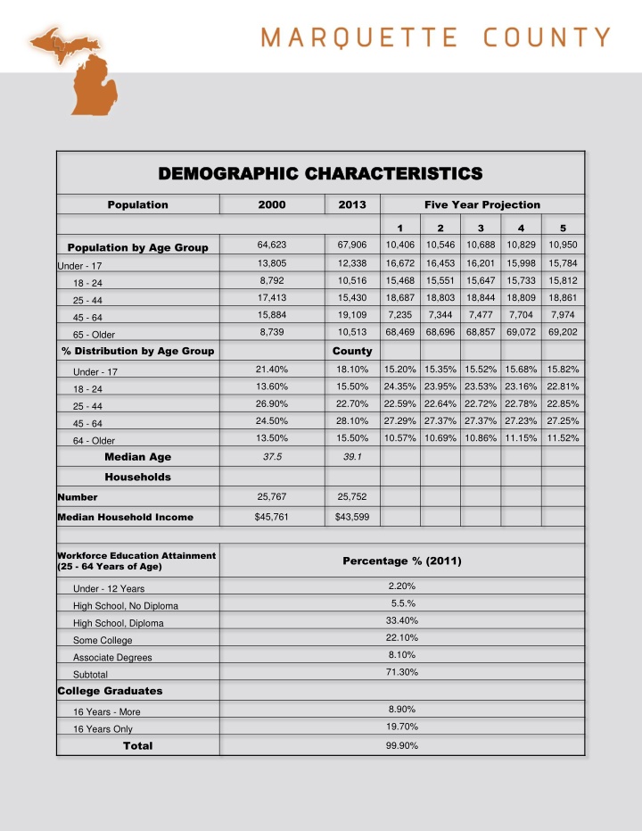 Demographic, Government, and Labor Force Characteristics in a Michigan County