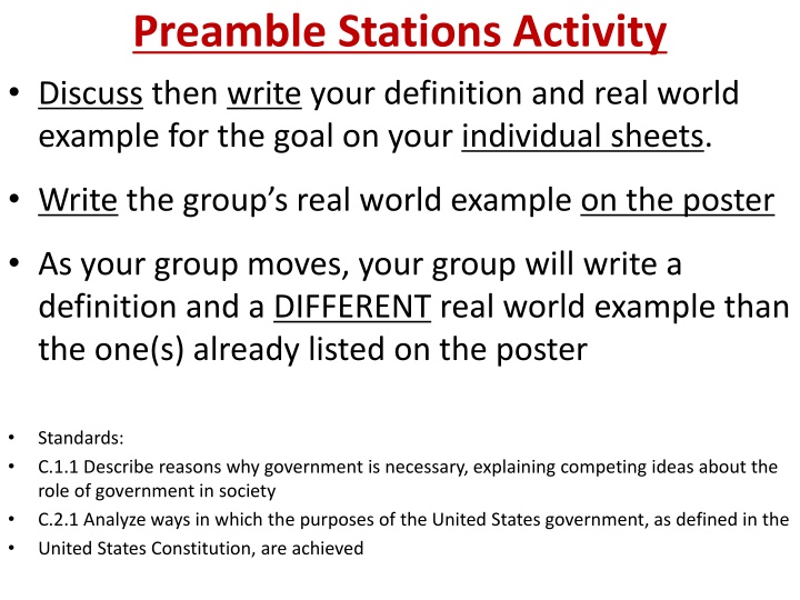 The Preamble Goals of the United States Constitution