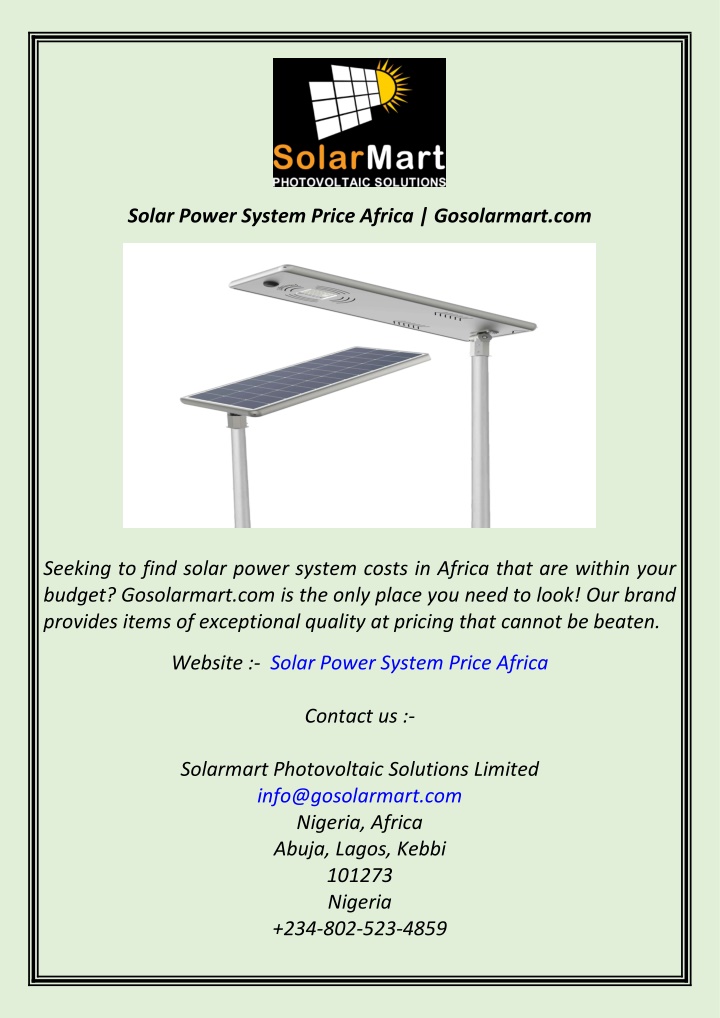 solar power system price africa gosolarmart com n.w