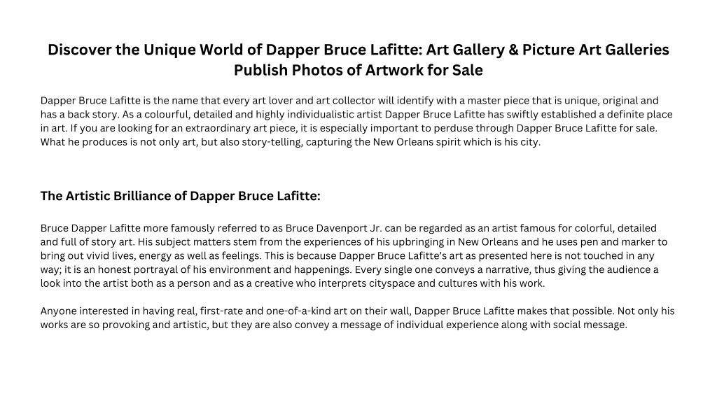 discover the unique world of dapper bruce lafitte l.w