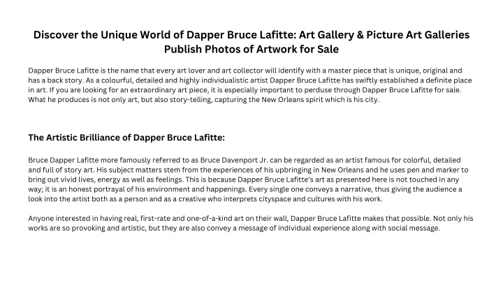 discover the unique world of dapper bruce lafitte n.w