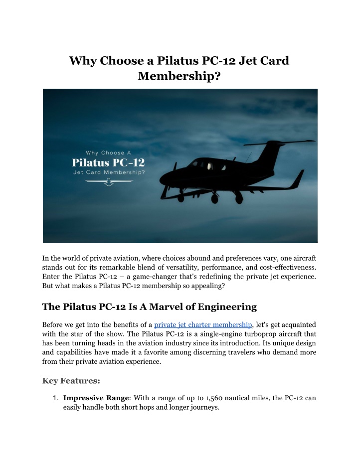 why choose a pilatus pc 12 jet card membership n.w