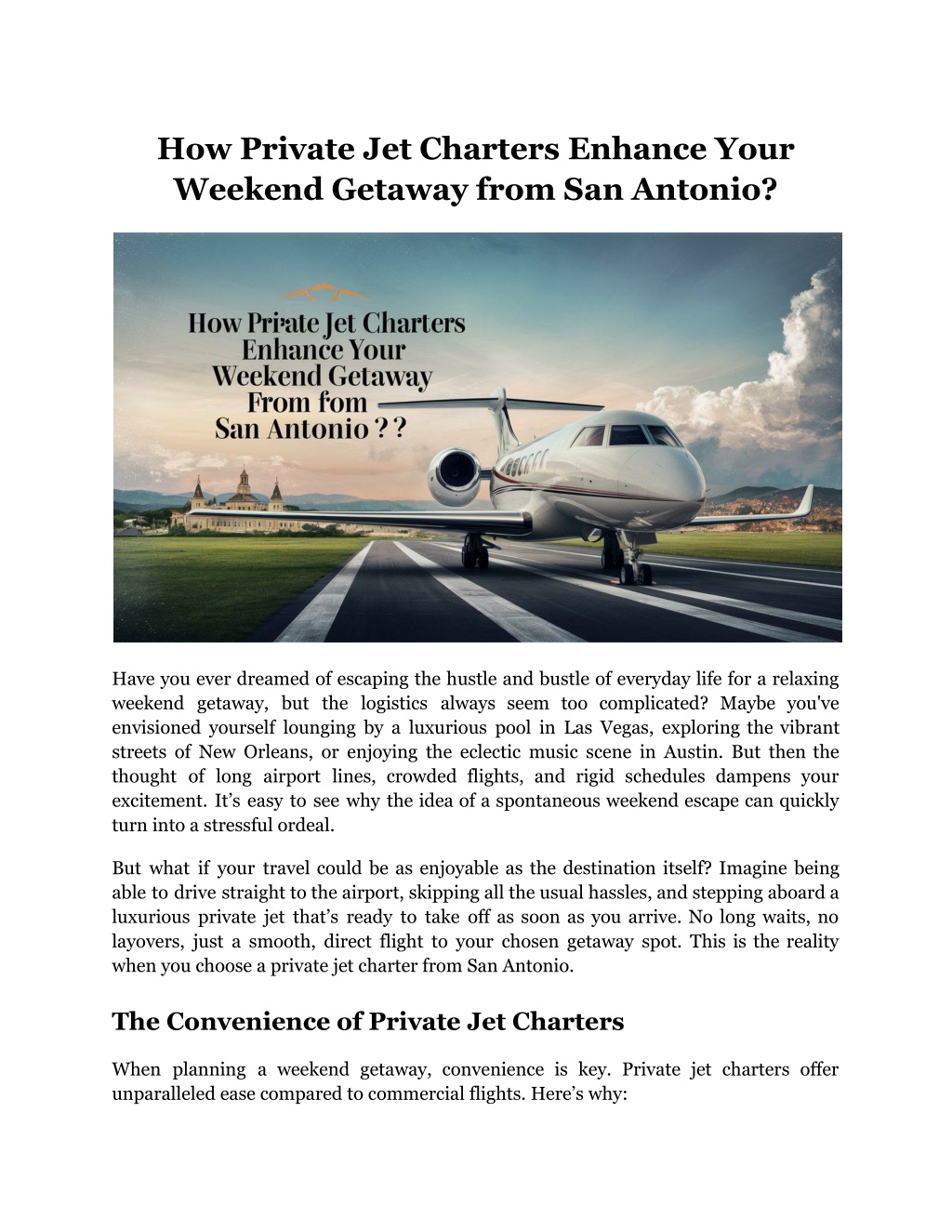 how private jet charters enhance your weekend l.w