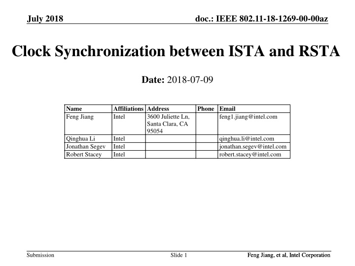 IEEE 802.11-18-1269-00-00az Clock Synchronization Investigation
