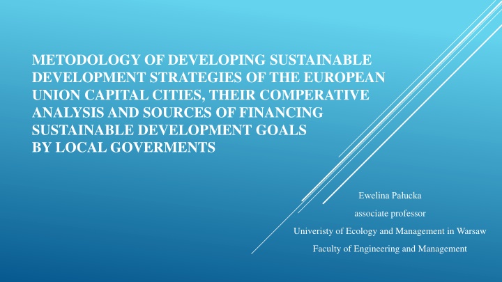 Sustainable Development Strategies in EU Capital Cities: A Comparative Analysis