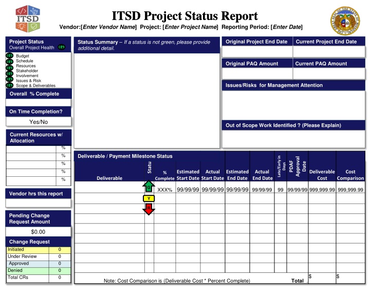 ITSD Project Status Report - Vendor & Project Overview