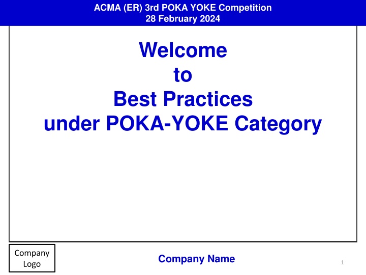 ACMA (ER) 3rd Poka Yoke Competition 28th February 2024 - Best Practices and Innovation Showcase