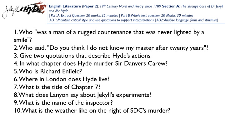 Analysis of Characters and Events in Jekyll and Hyde