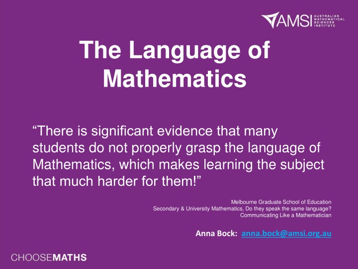 The Language of Mathematics for Effective Learning