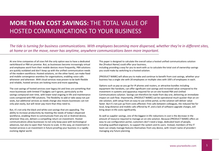 Unlocking Total Value with Hosted Communications for Your Business