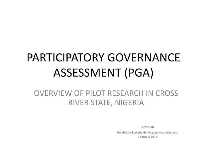 Enhancing Participatory Governance for Sustainable Forest Management in Cross River State, Nigeria