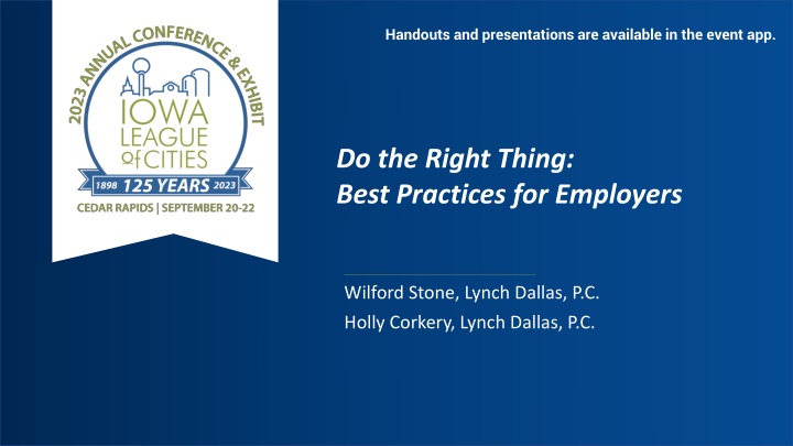 Best Practices for Employers - Iowa League of Cities Annual Conference
