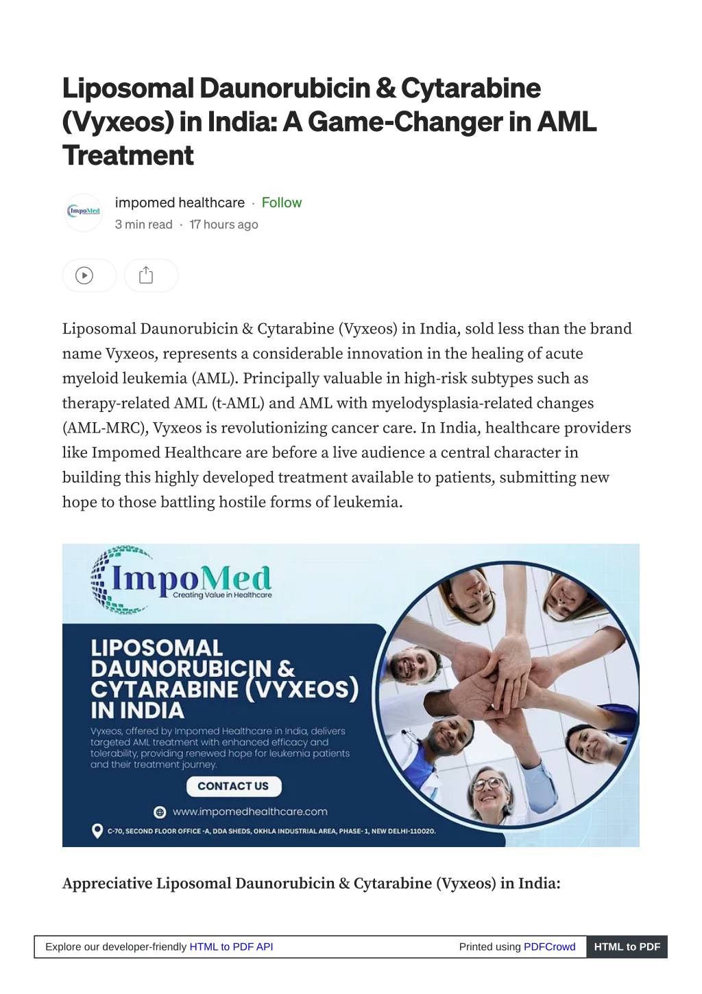 liposomal daunorubicin cytarabine vyxeos in india l.w