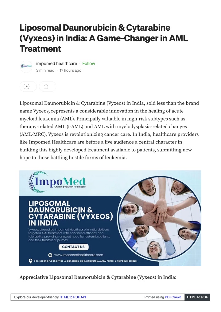 liposomal daunorubicin cytarabine vyxeos in india n.w