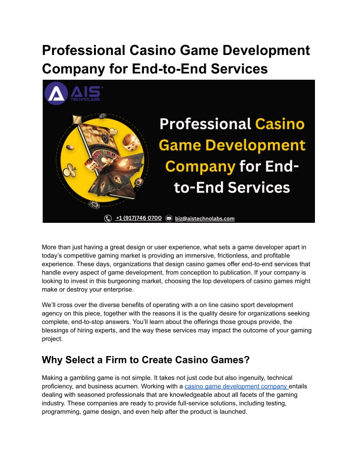 professional casino game development company n.w