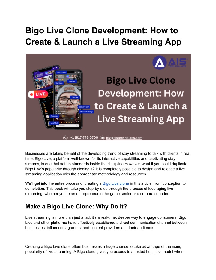 bigo live clone development how to create launch n.w