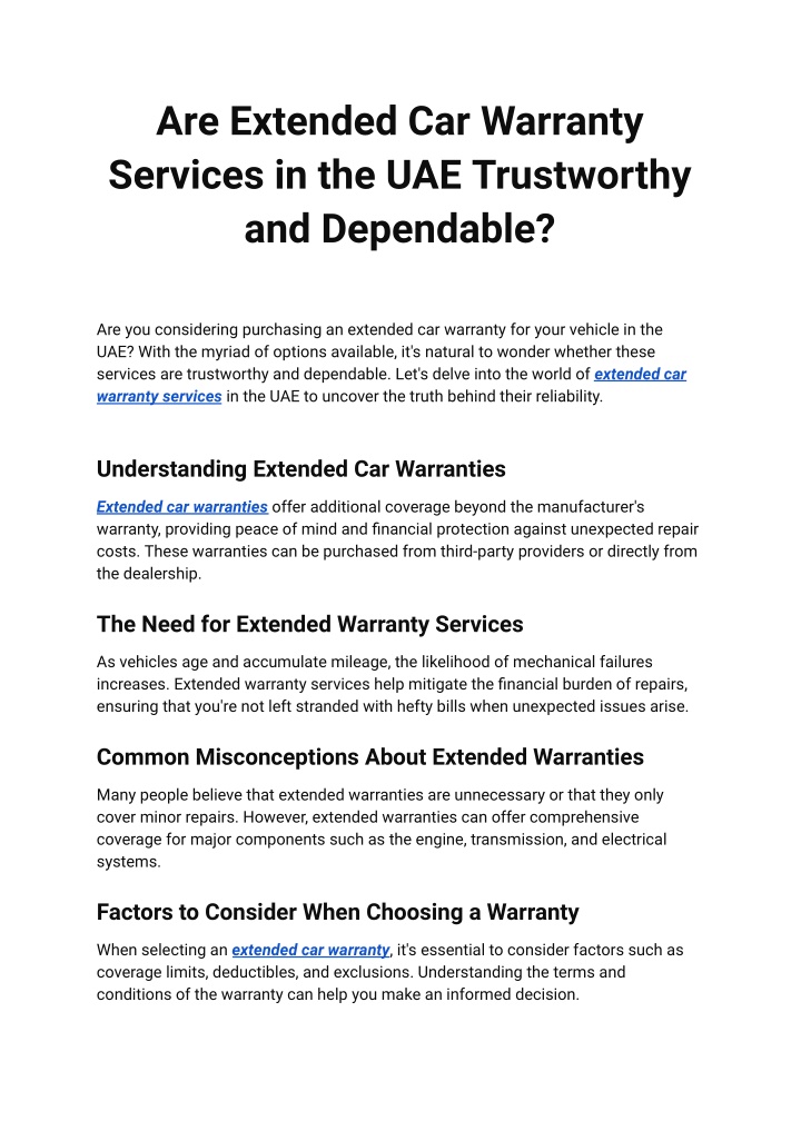 are extended car warranty services n.w