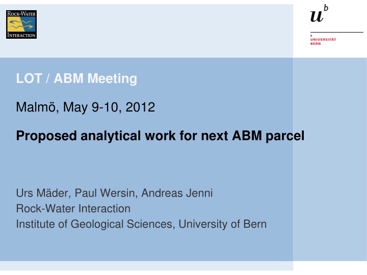 Analytical Work for Rock-Water Interaction at LOT/ABM Meeting