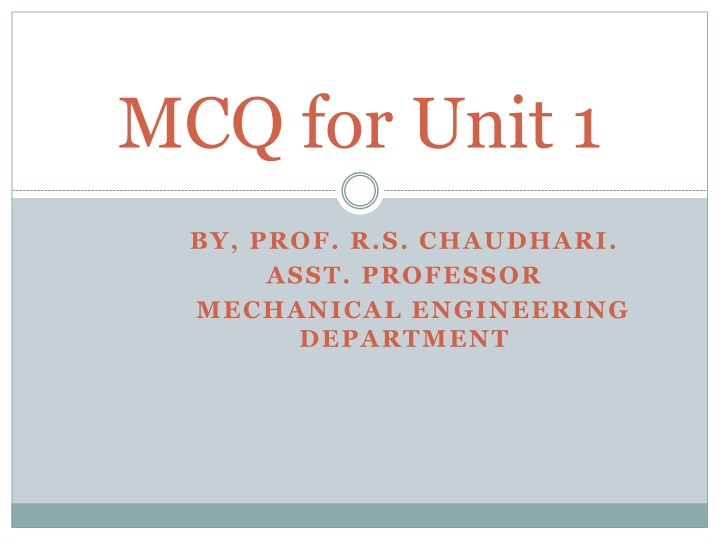Multiple Choice Questions for Unit 1 by Prof. R.S. Chaudhari