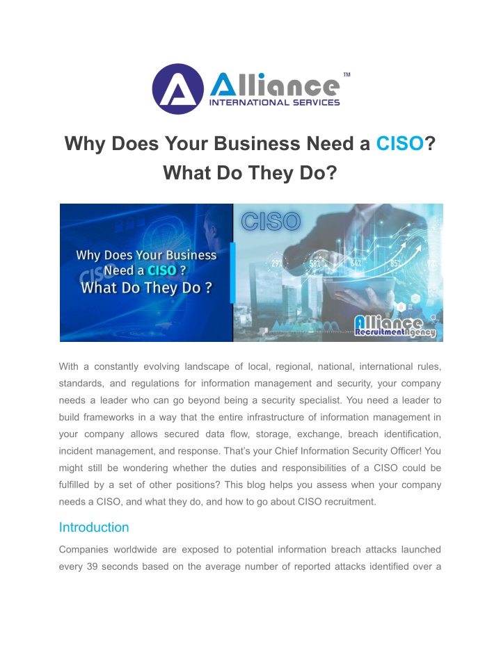 why does your business need a ciso what do they do n.w