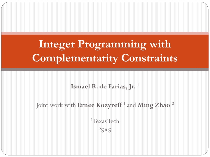 Integer Programming with Complementarity Constraints by Ismael R. de Farias, Jr.