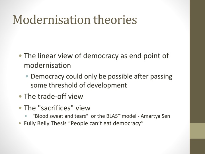 Perspectives on Modernization, Development, and Democracy