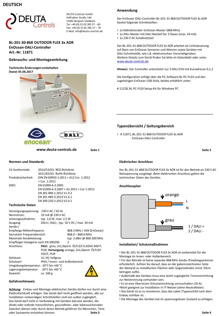 Outdoor Flex EnOcean-DALI Controller BL-201-31-868