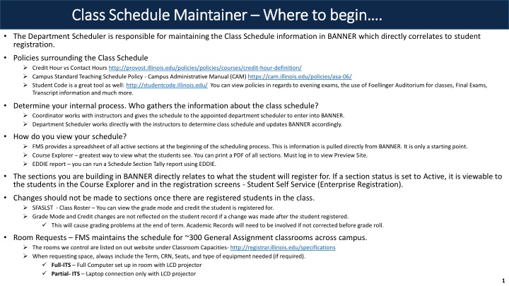 Maintaining Class Schedules in BANNER System - Key Procedures and Tools