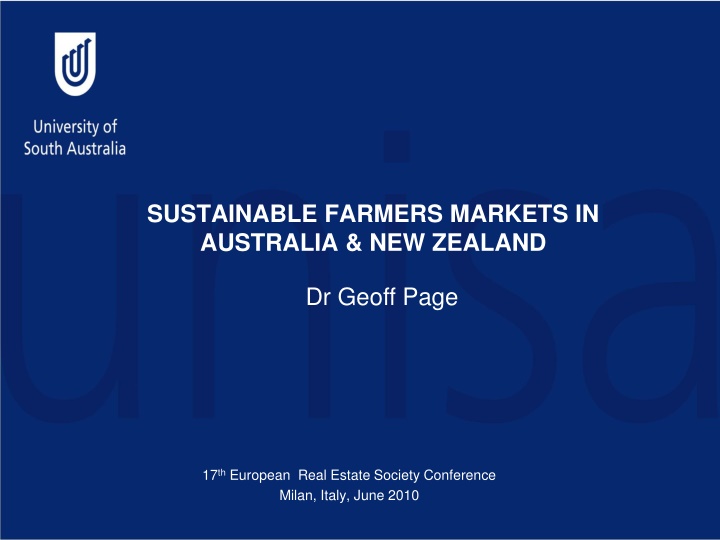 Sustainable Farmers Markets in Australia & New Zealand - Insights from Dr. Geoff Page