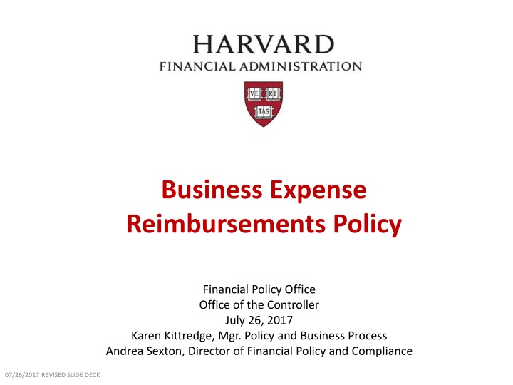 Harvard University Business Expense Reimbursements Policy Overview