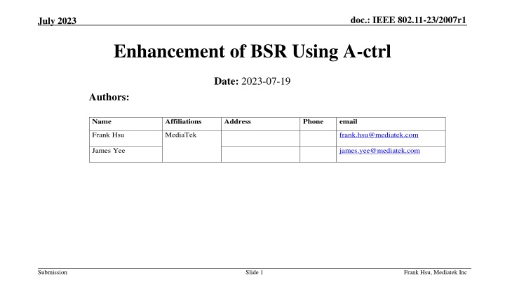 Enhancement of Buffer Status Reporting in IEEE 802.11 - A Solution Proposal