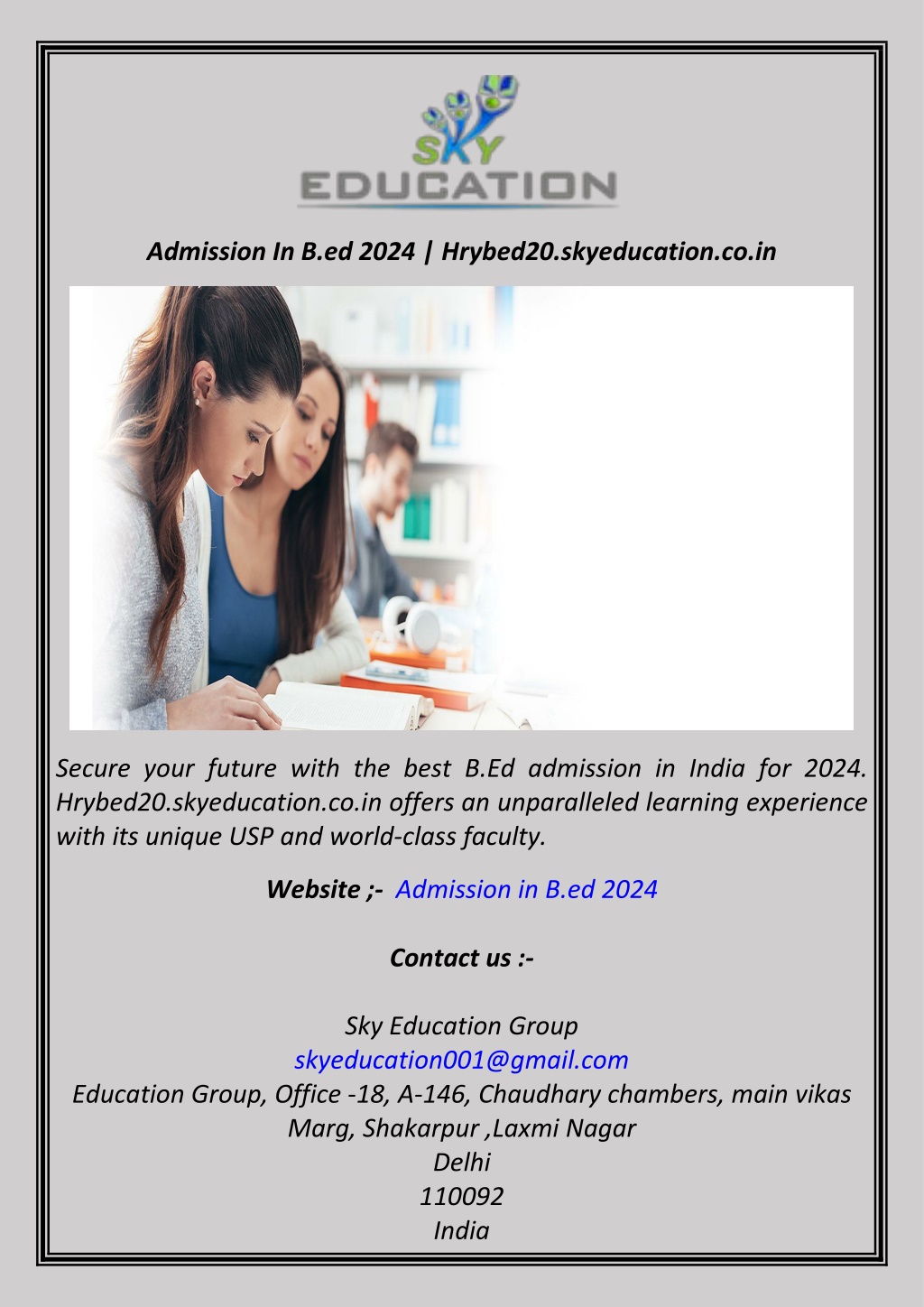 admission in b ed 2024 hrybed20 skyeducation co in l.w