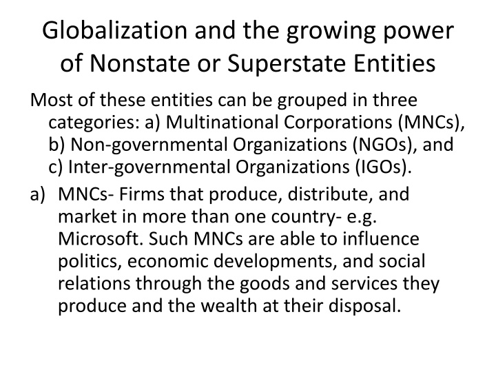 Globalization and the Influence of Nonstate Entities