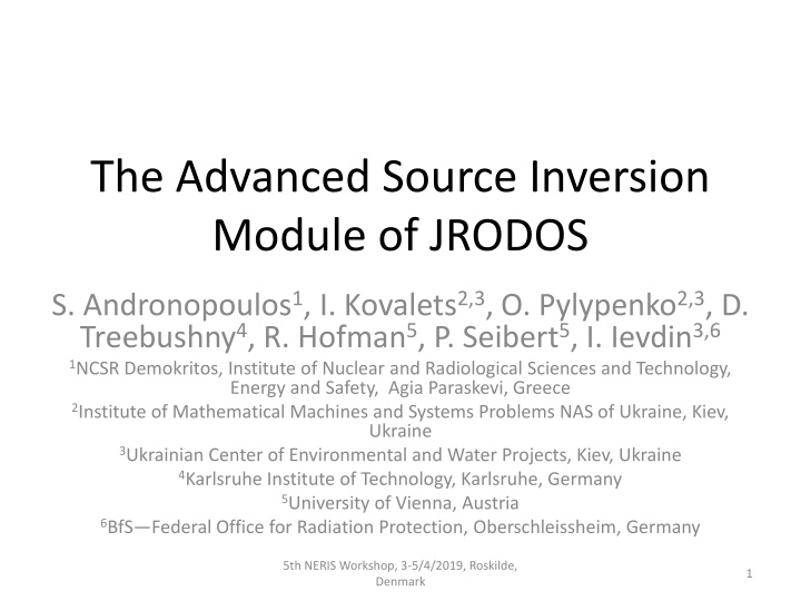 Advanced Source Inversion Module of JRODOS Presentation at 5th NERIS Workshop
