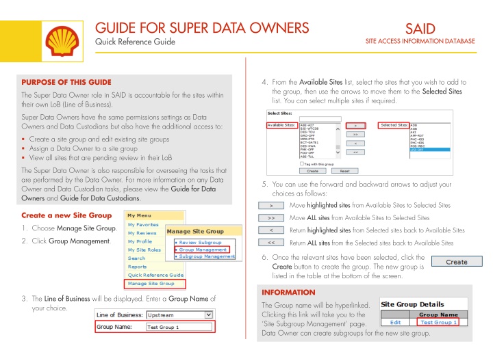 Quick Reference Guide for Super Data Owners - Site Group Management