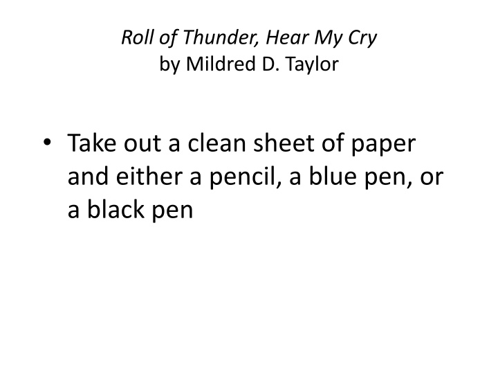 Letter to Parents for Required Novel: Roll of Thunder, Hear My Cry