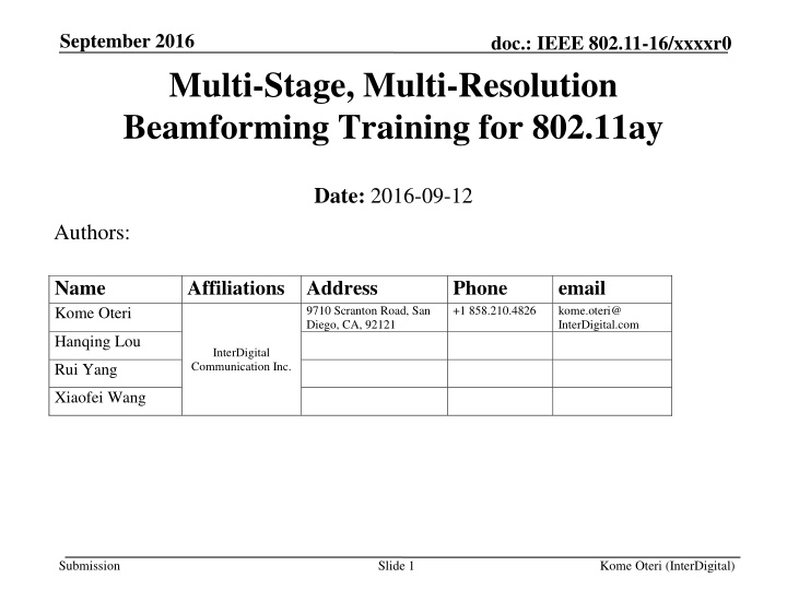 Multi-Stage, Multi-Resolution Beamforming Training for IEEE 802.11ay