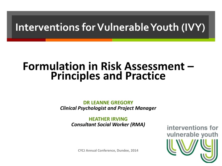 Interventions for Vulnerable Youth (IVY) Formulation in Risk Assessment Principles and Practice