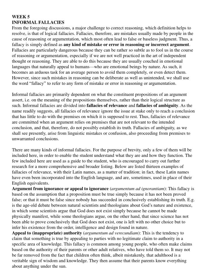 Informal Fallacies: Common Logical Errors in Reasoning