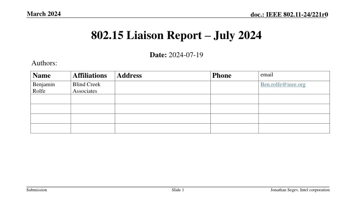 IEEE 802.15 Standards Progress Report July 2024