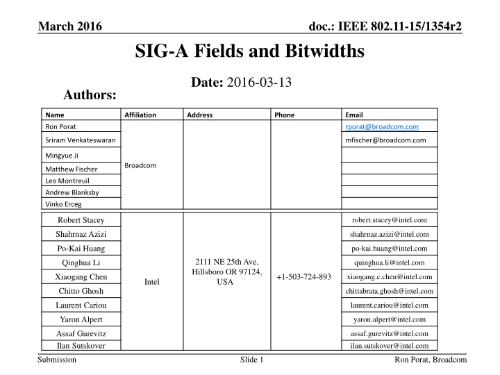 IEEE 802.11-15/1354r2 SIG-A Fields and Bitwidths Documentation