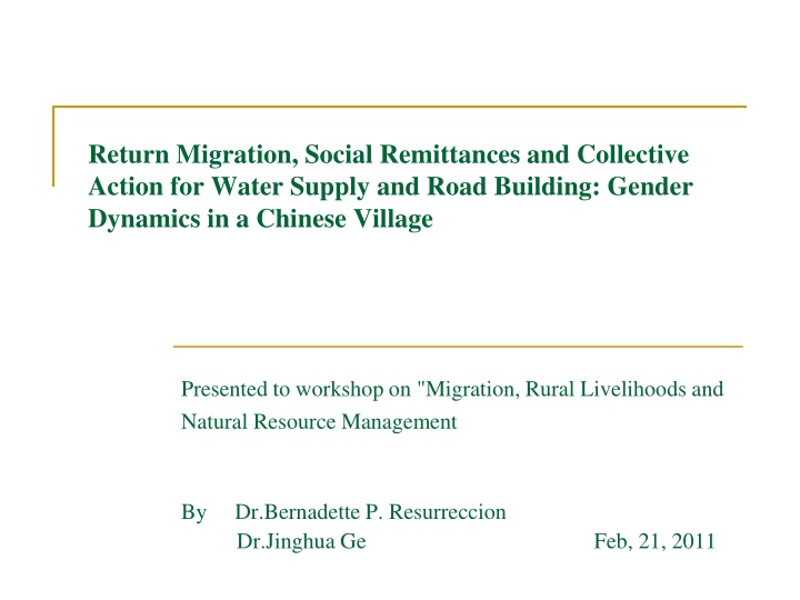 Gender Dynamics in a Chinese Village: Return Migration and Collective Action